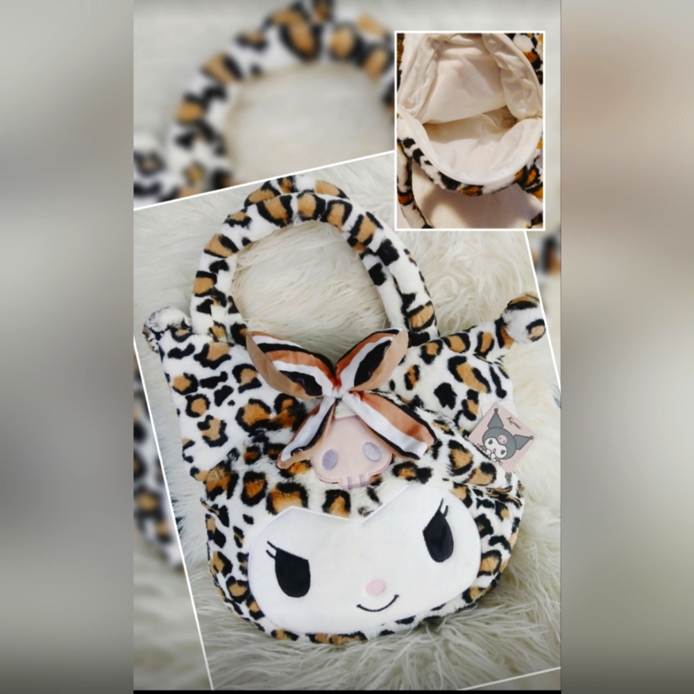 Leopard Print Plush Kuromi Bag